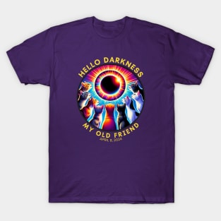 Solar Eclipse Cats April 08, 2024 Hello Darkness My Old Friend T-Shirt